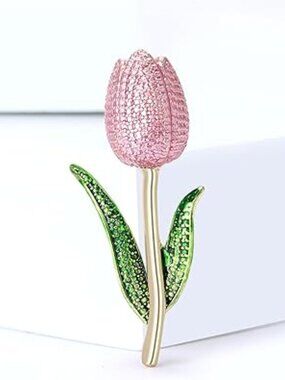 Pink Tulip Flower Brooch Lapel Pin Elegant Floral Delicate Dress Accessory